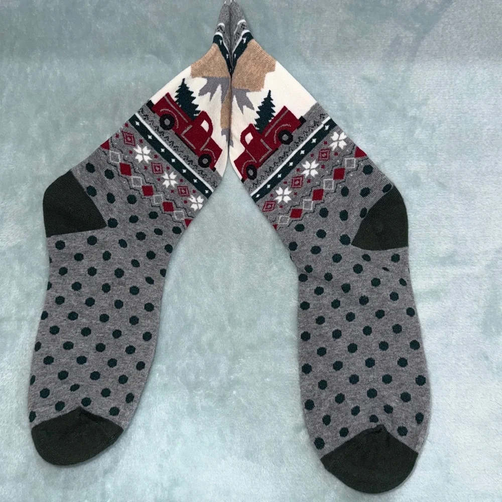 Maurices Gray and Red Patterned Crew Socks